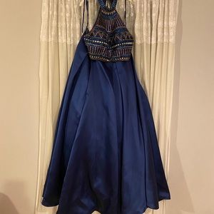 Royal Blue Two Piece Jeweled Gown